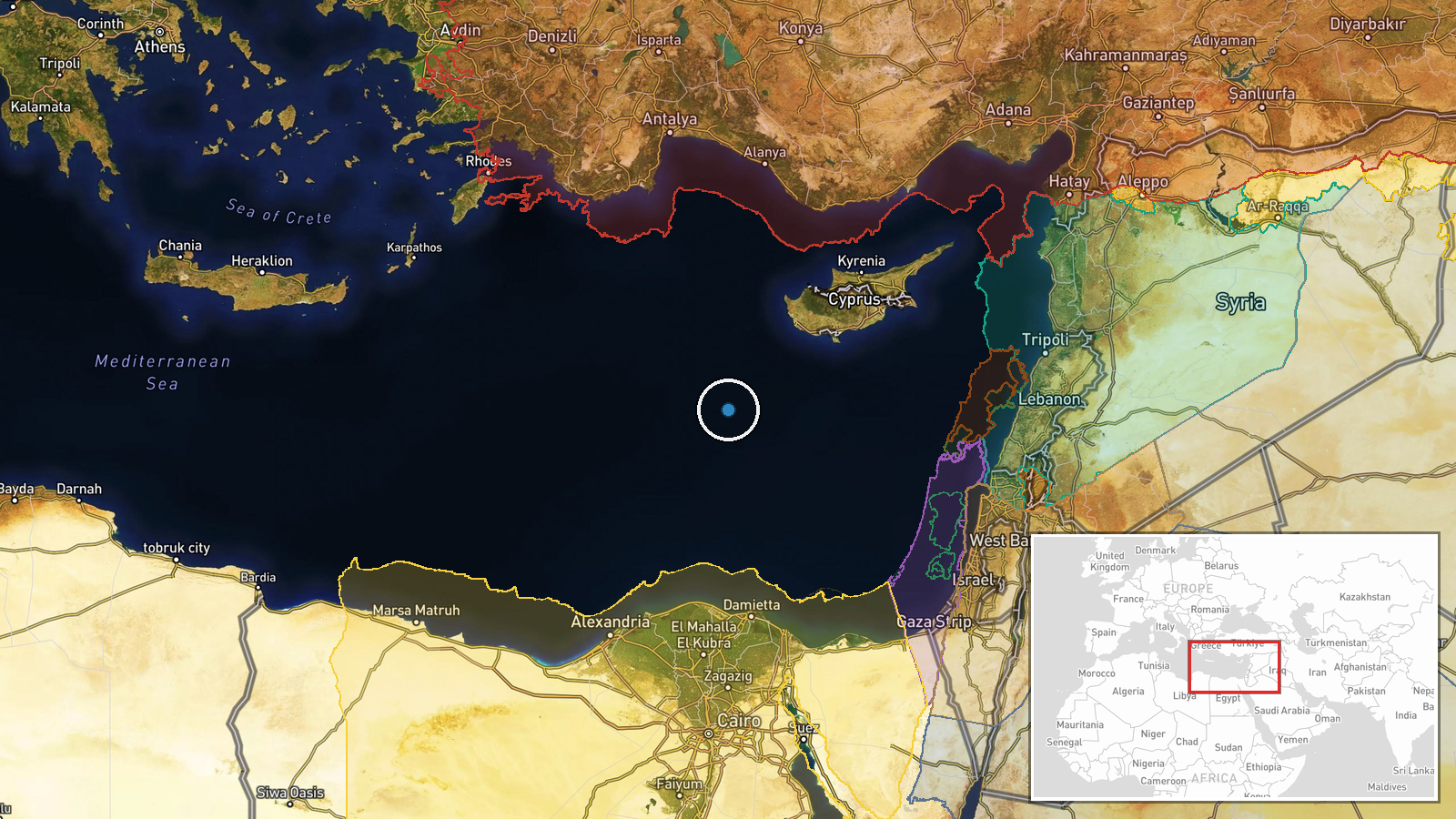 Eastern Mediterranean Sea — Military Exercise location map