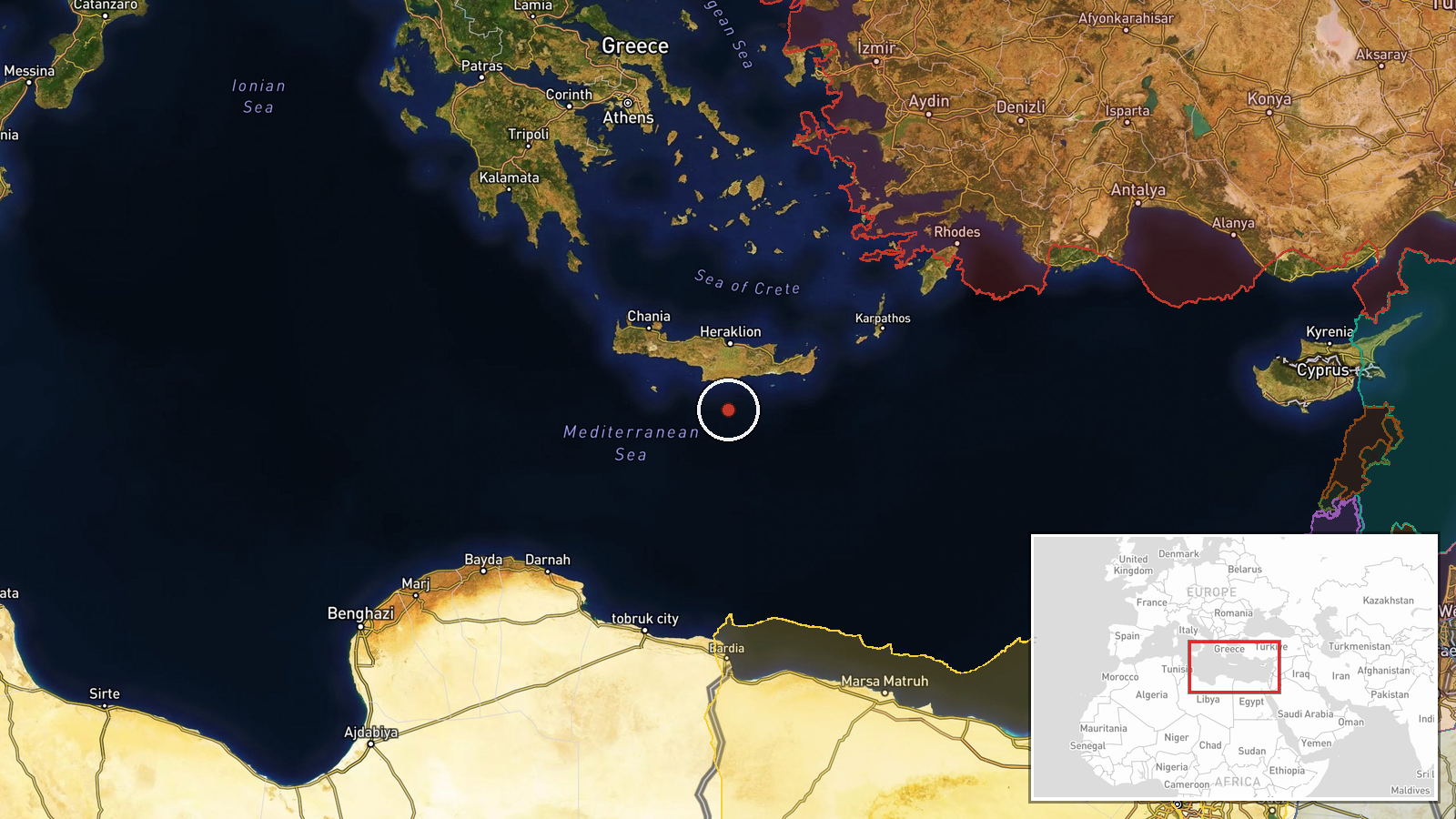 South of Crete, Mediterranean Sea — Deployment location map