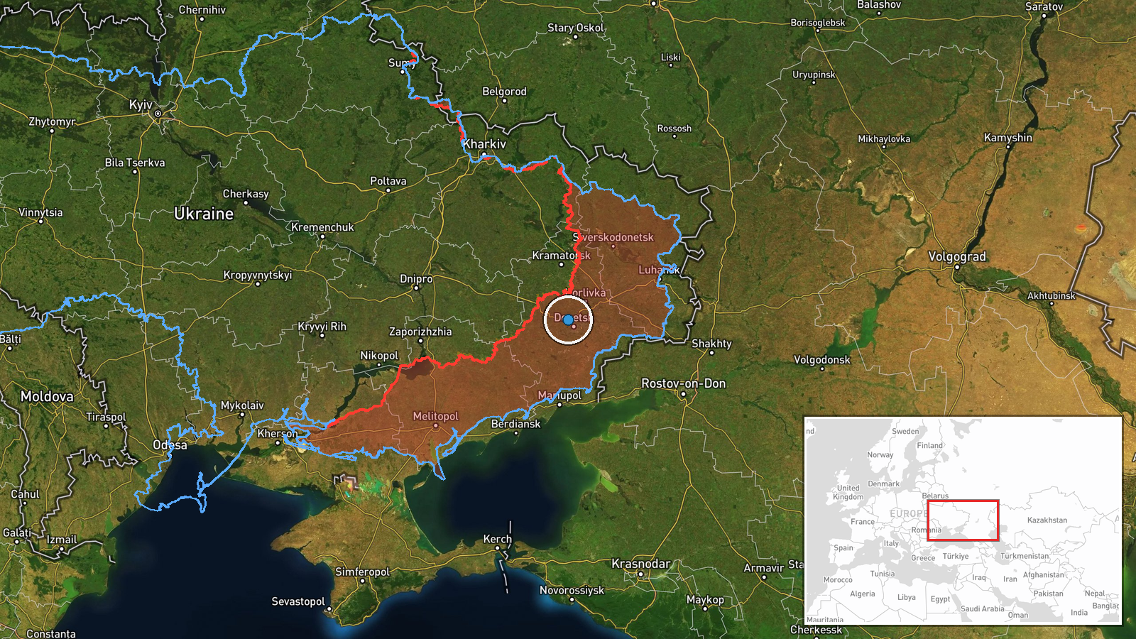 Eastern Ukraine front, Donetsk Oblast, Ukraine — Report location map