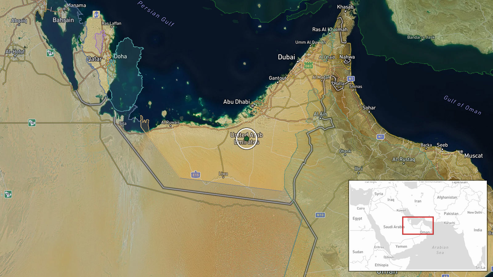 Undisclosed US base, UAE — Ballistic Missile location map
