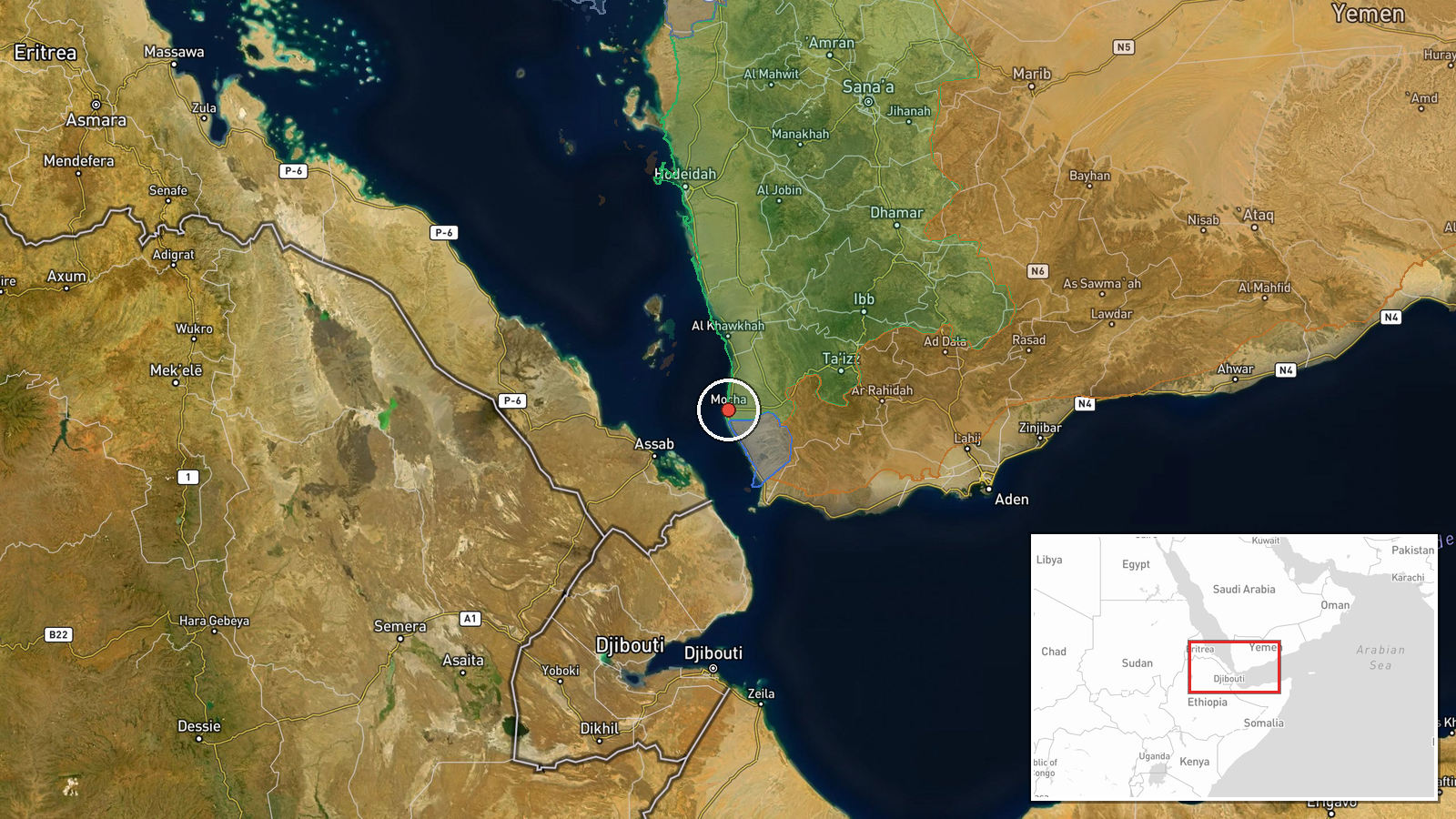 Al-Mokha, Taiz Governorate, Yemen — Capture location map