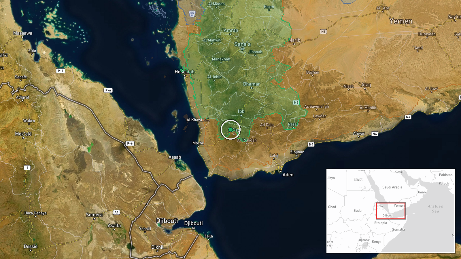 El-Mufrak Junction, Taiz Governorate, Yemen — Capture location map
