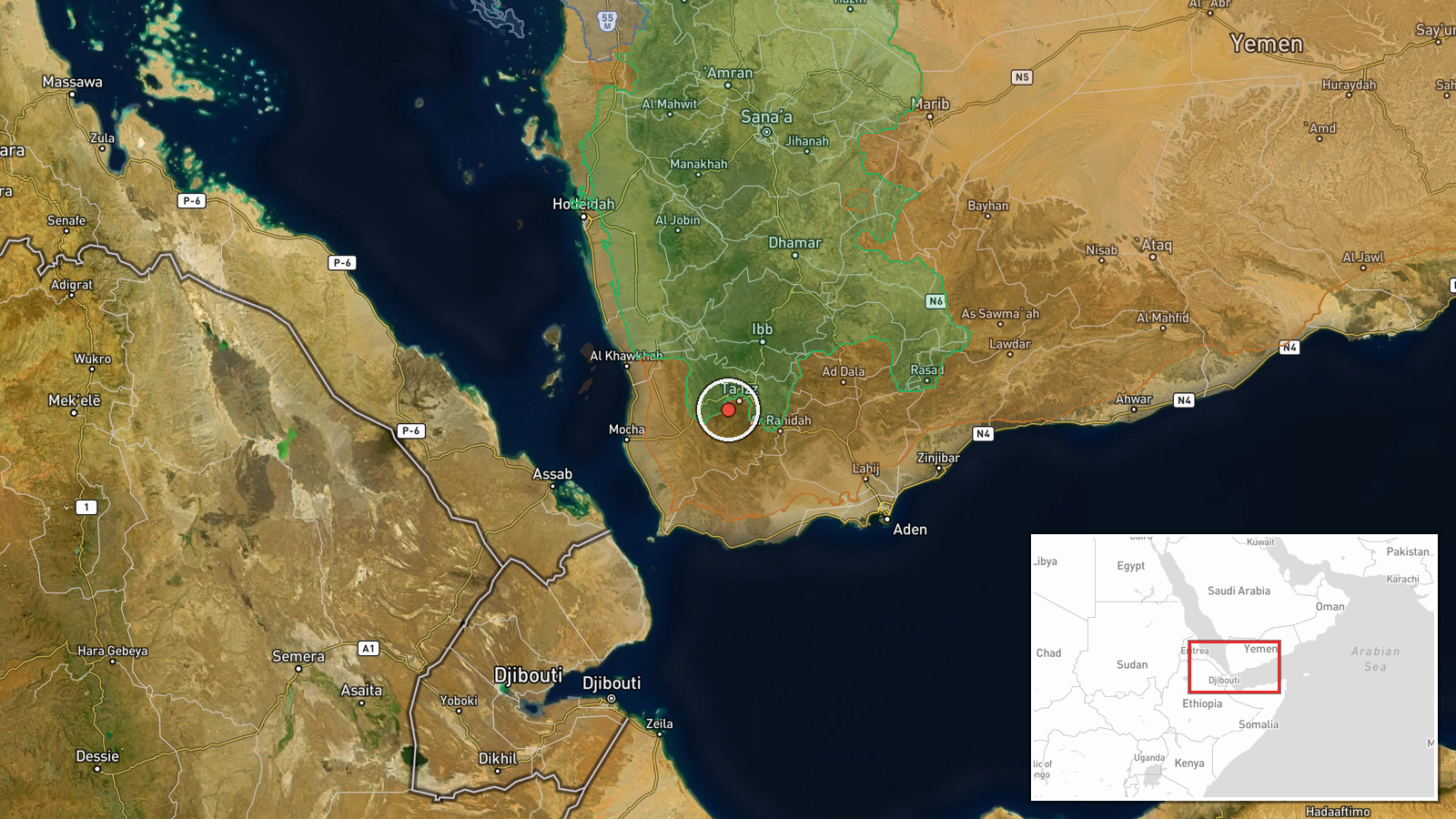 Nakil & Jabal al-Kura, El-Kadha front, Taiz, Yemen — Capture location map