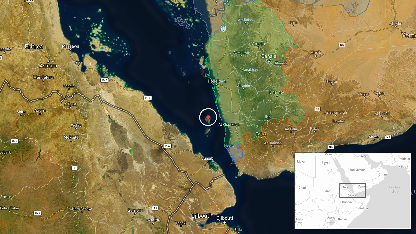 Zuqar Island, Red Sea, Yemen — Capture location map