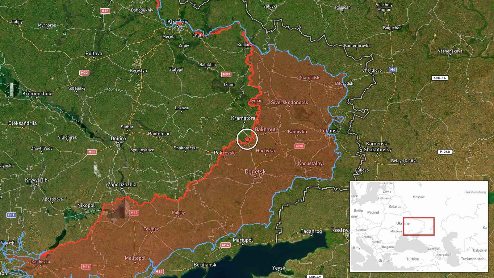 Oleksiievo-Druzhkivka sector, Ukraine — Combat location map