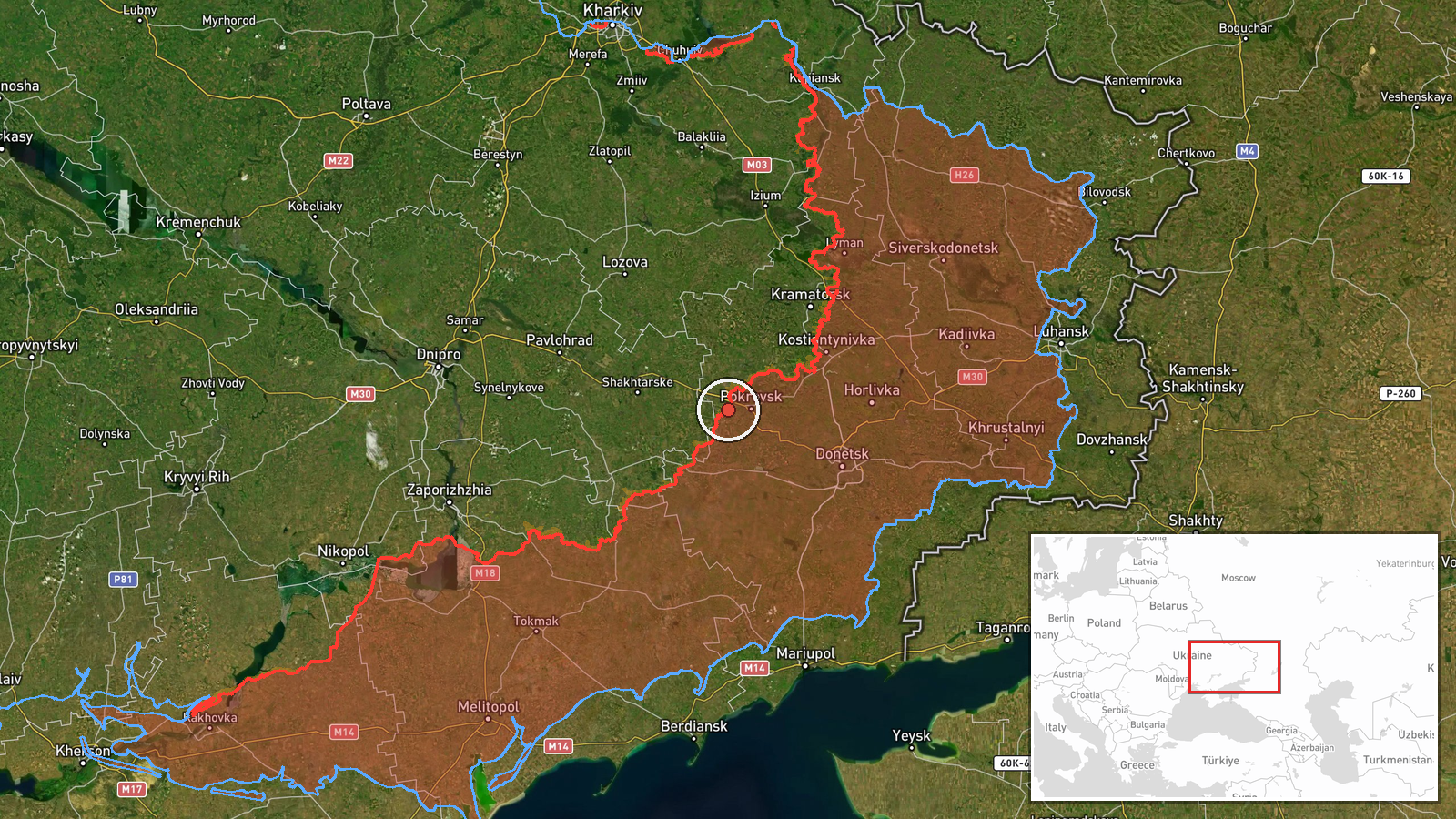 Udachne sector, Ukraine — Combat location map