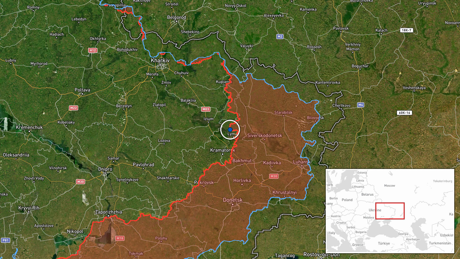 Shandryholove sector, Ukraine — Combat location map