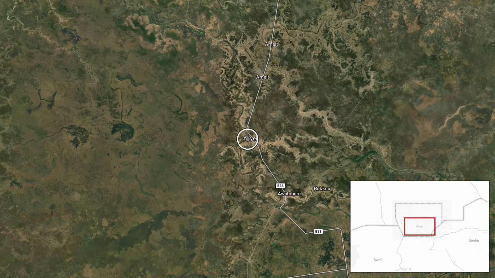 Ostrich Market (Souq al-Naam), Abyei, Sudan-South Sudan border — UAS Strike location map