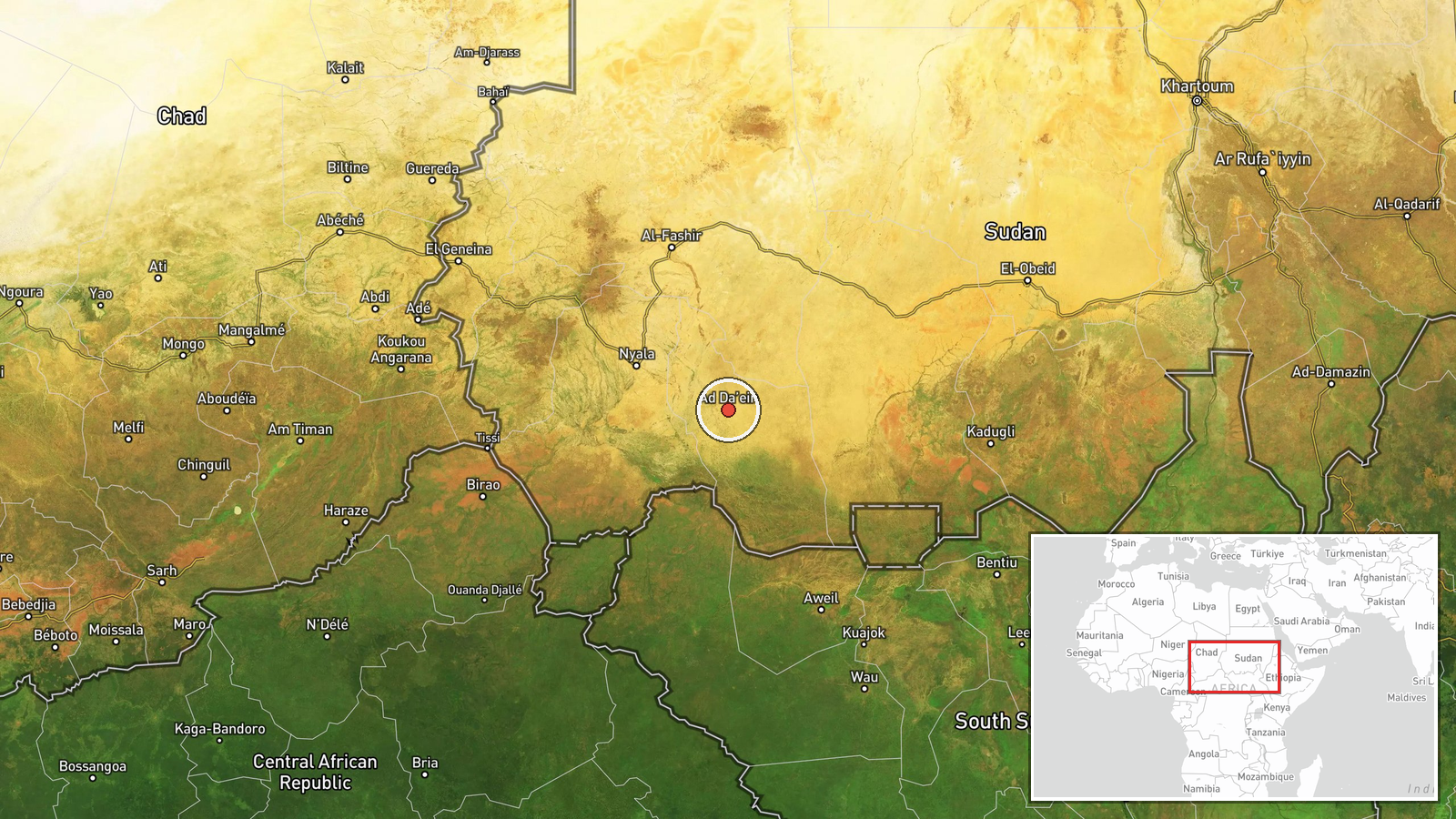 Al-Jalabi Prison, Ad-Daein, East Darfur, Sudan — UAS Strike location map