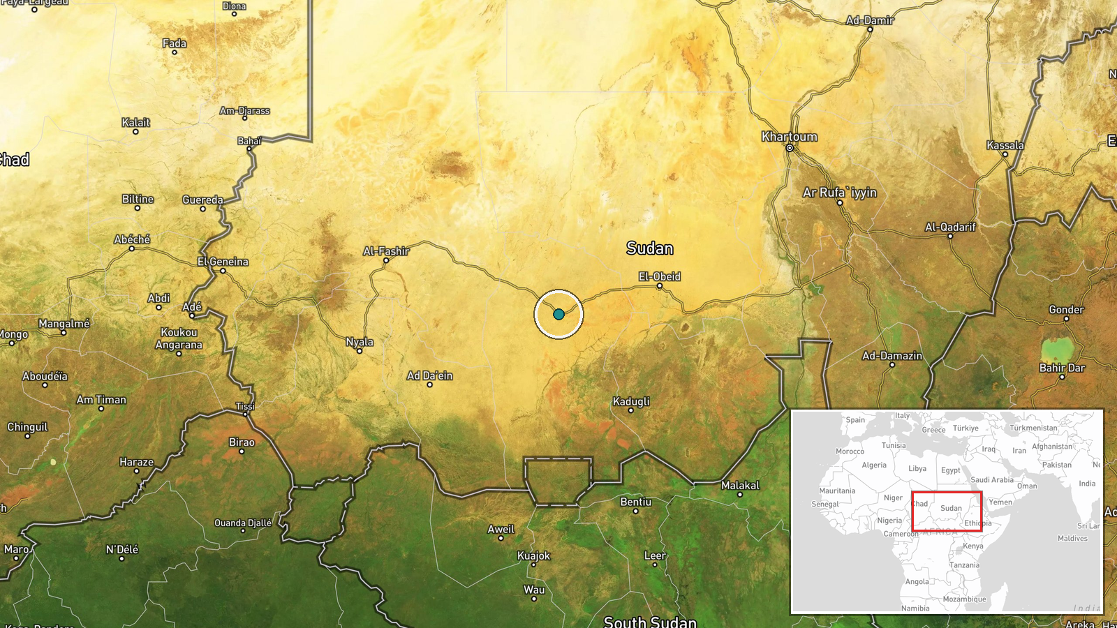 Al-Sharati village, An-Nuhud, West Kordofan, Sudan — Security location map
