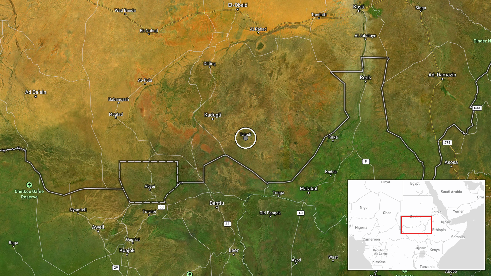 Talodi, South Kordofan, Sudan — UAS Strike location map
