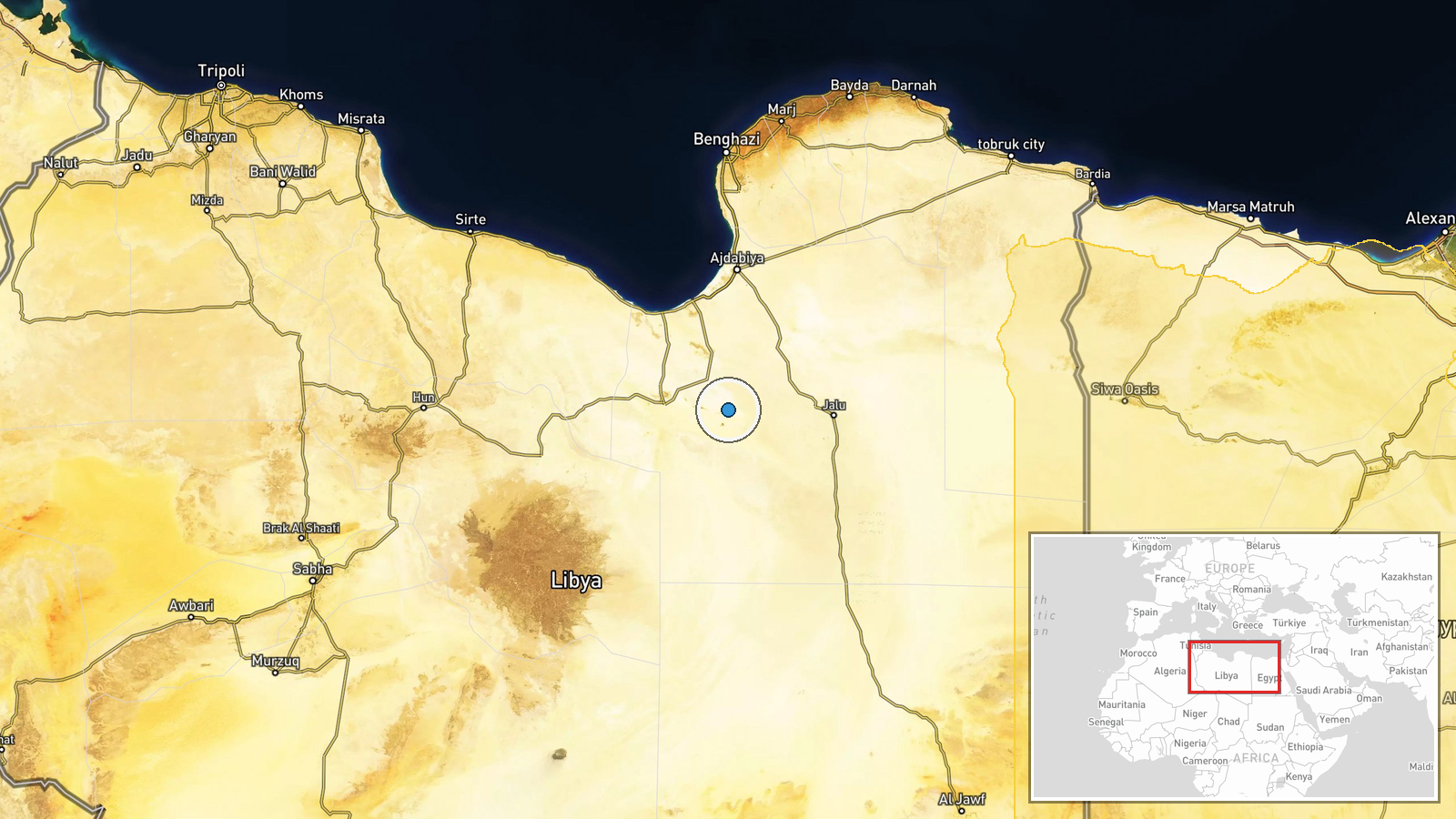 Al Wahat, Libya — Police Operation location map