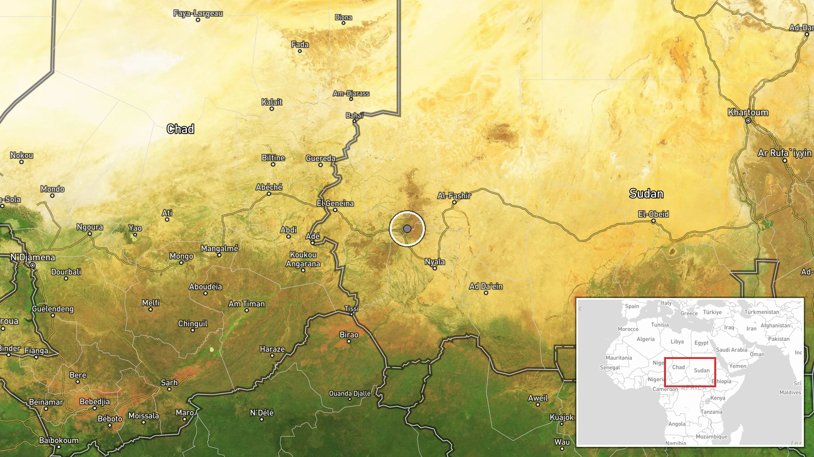 Bili Serif, East Jebel Marra, Darfur, Sudan — Displacement location map