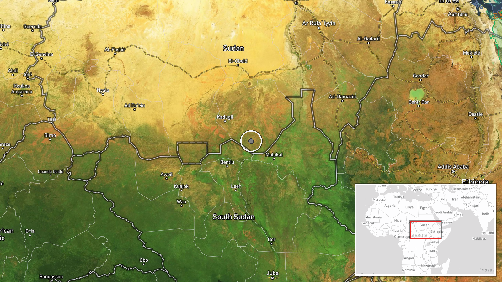 Khor al-Warl – Rajul al-Murafei road, South Kordofan, Sudan — Report location map