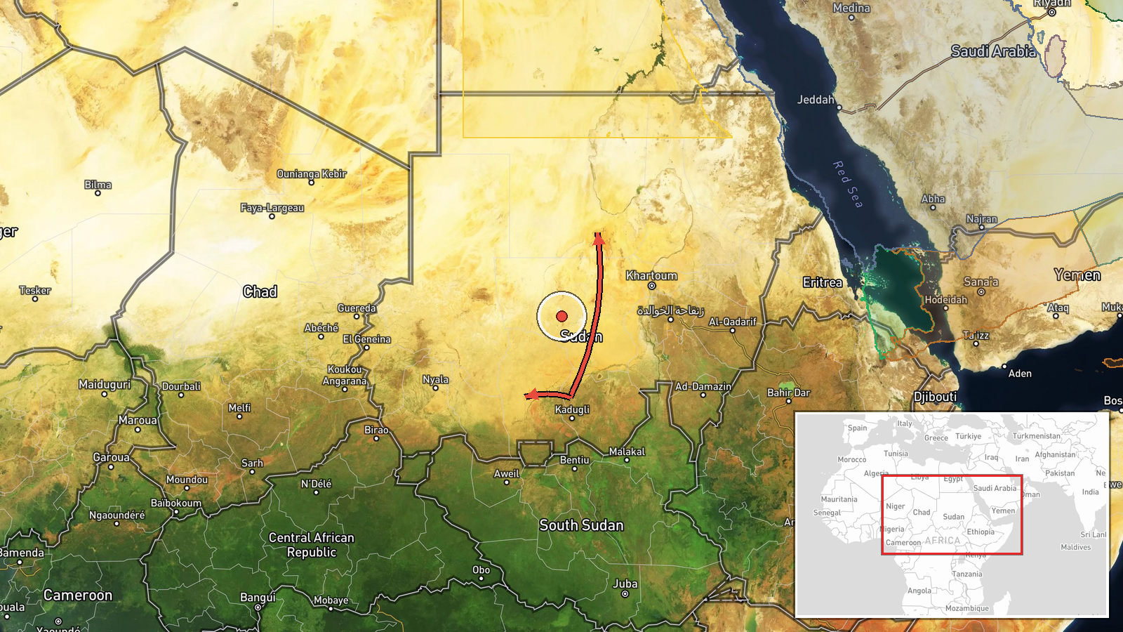 Al-Dabab, West Kordofan, Sudan — UAS Strike location map