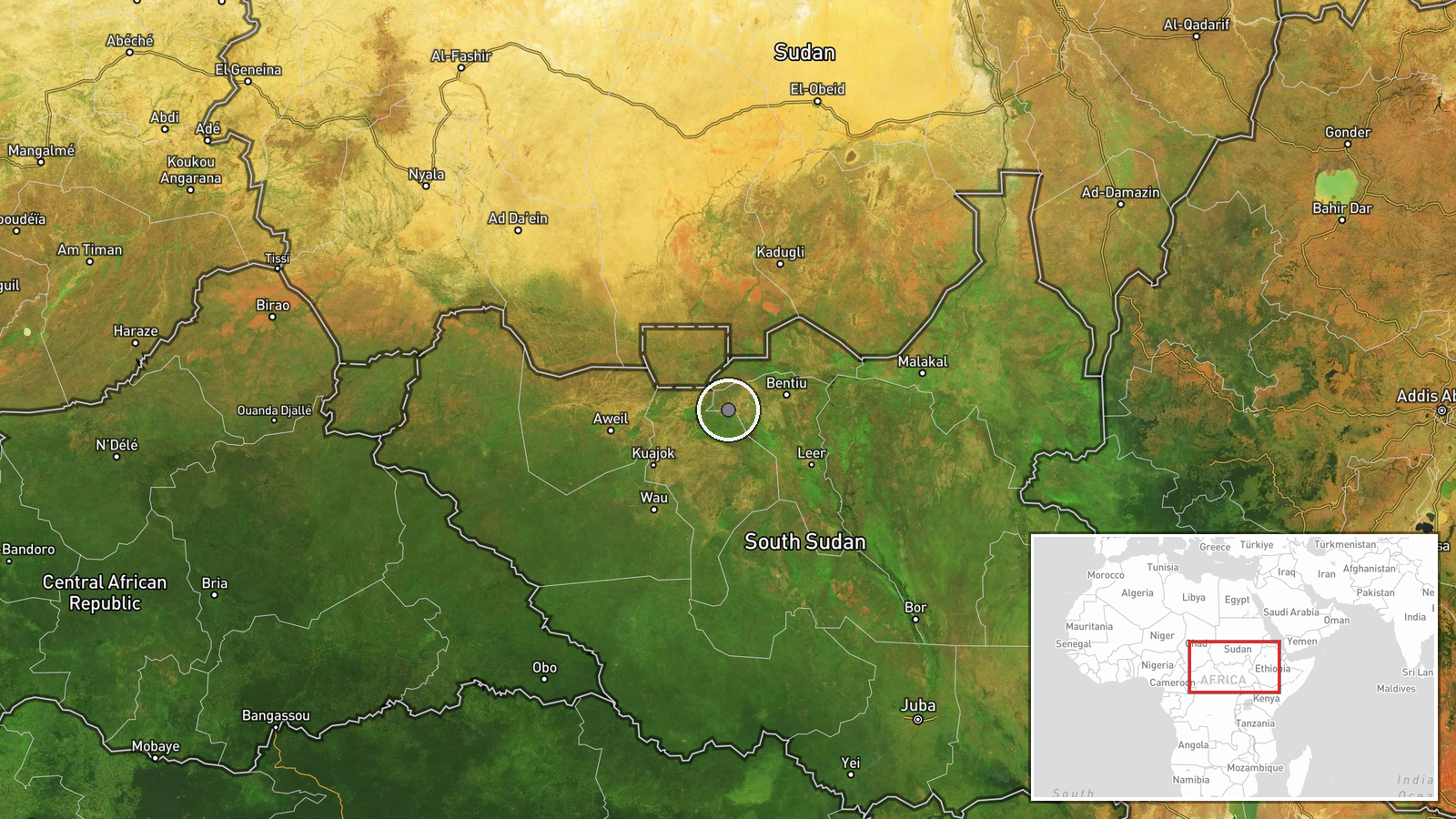 Bhal Payam, Lake-No County, Ruweng, South Sudan — Combat location map