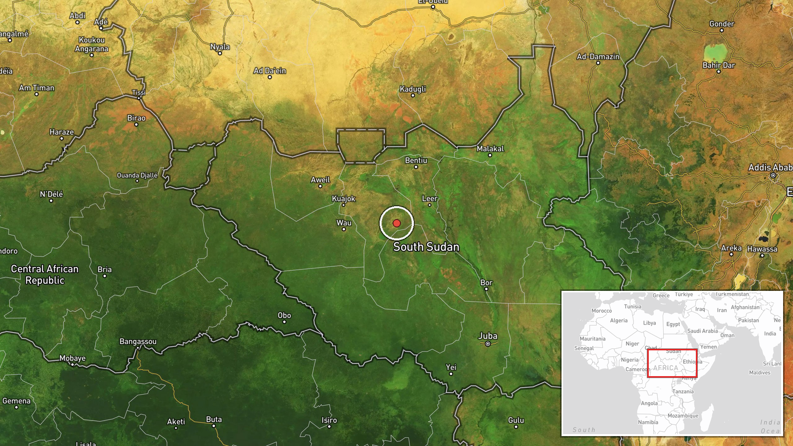 Amiet Common Market, Abyei, Abyei Area, South Sudan — UAS Strike location map