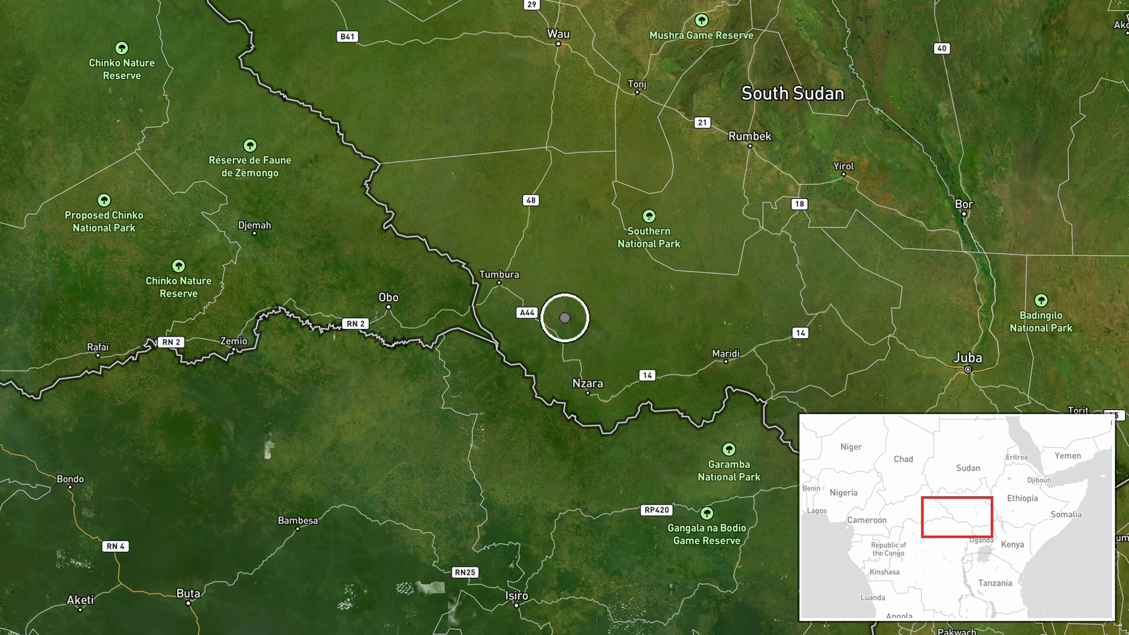 Bandala, Nagero County, Western Equatoria State, South Sudan — Combat location map