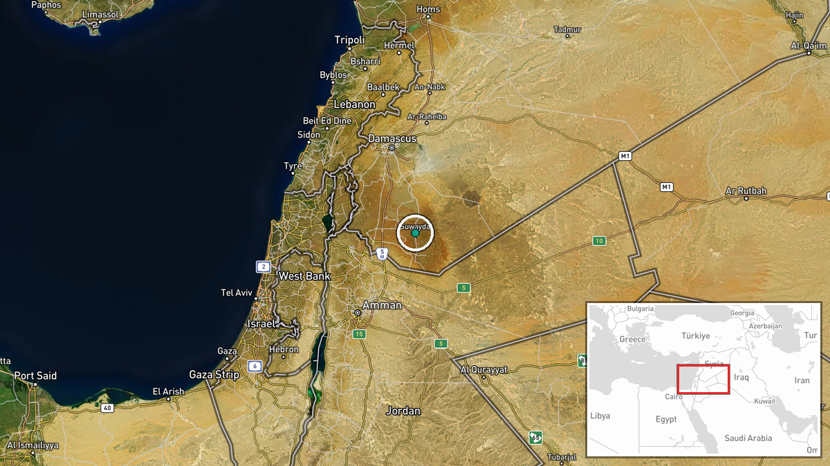 Sweida, Sweida Governorate, Syria — Security location map