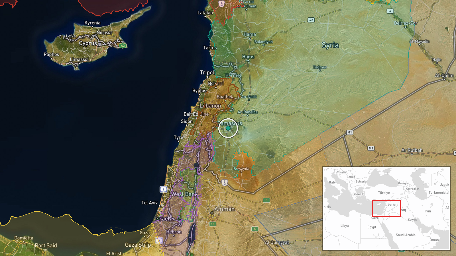 Rural Damascus, Syria — Security location map