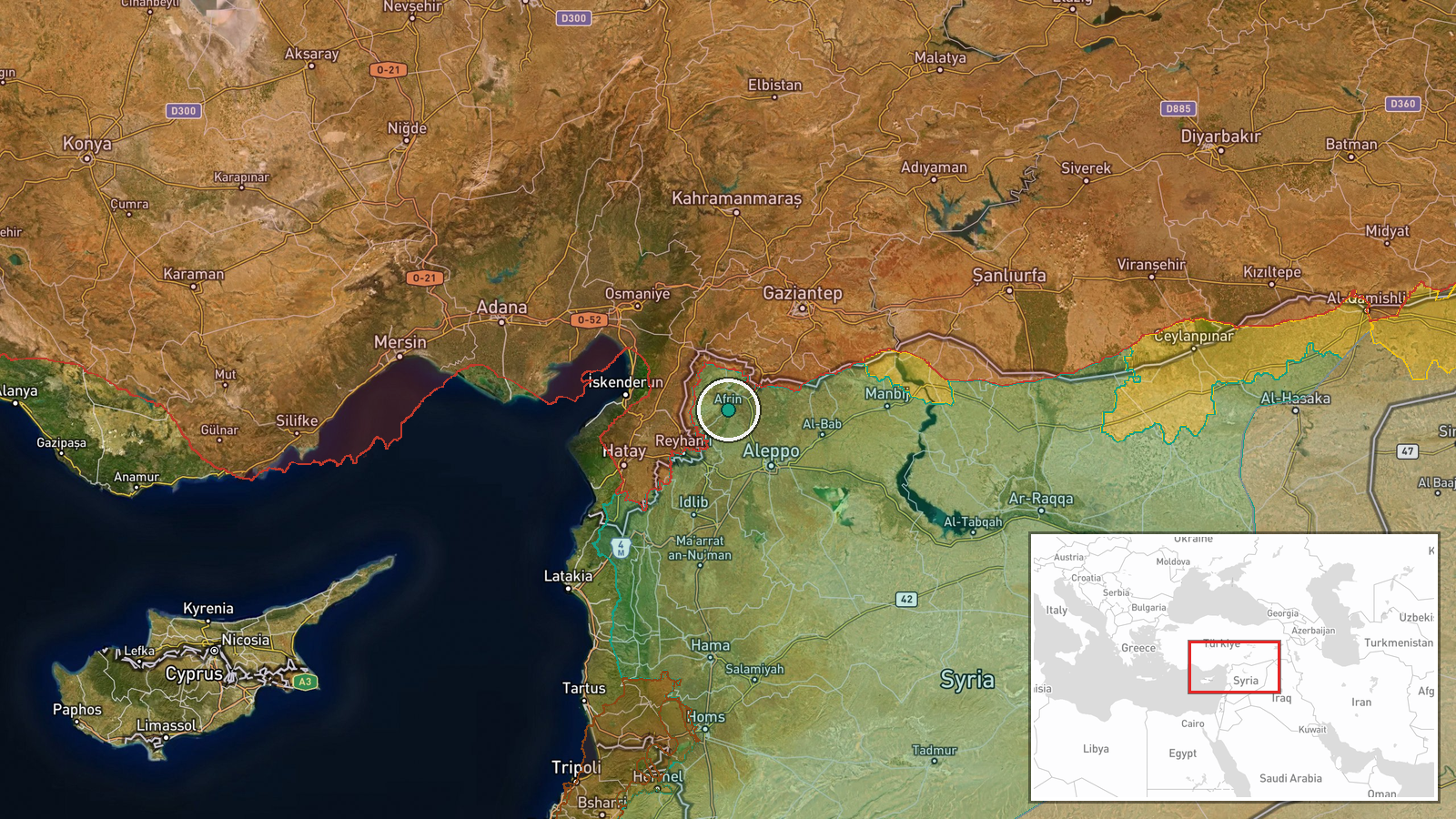Afrin, Aleppo Governorate, Syria — Security location map