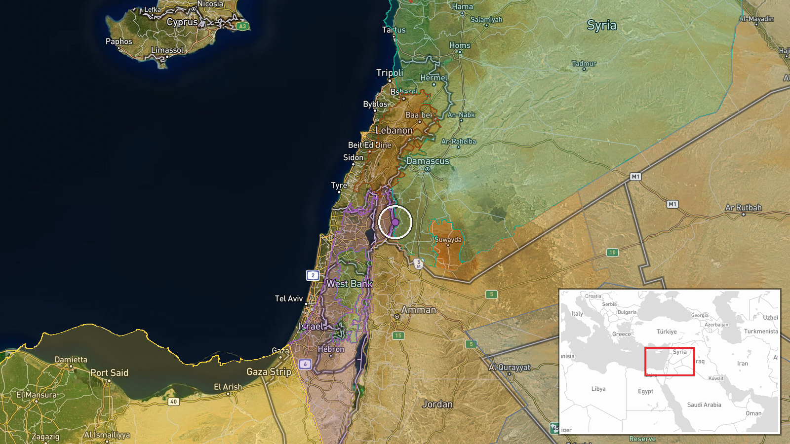 Al-Rafid, Quneitra, Syria — Artillery location map