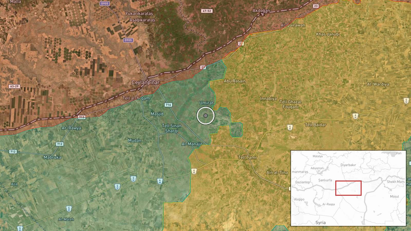Ras al-Ain, Hasaka Governorate, Syria — Displacement location map