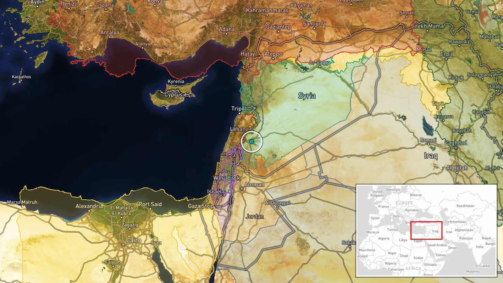 Damascus, Rif Dimashq Governorate, Syria — Humanitarian Aid location map