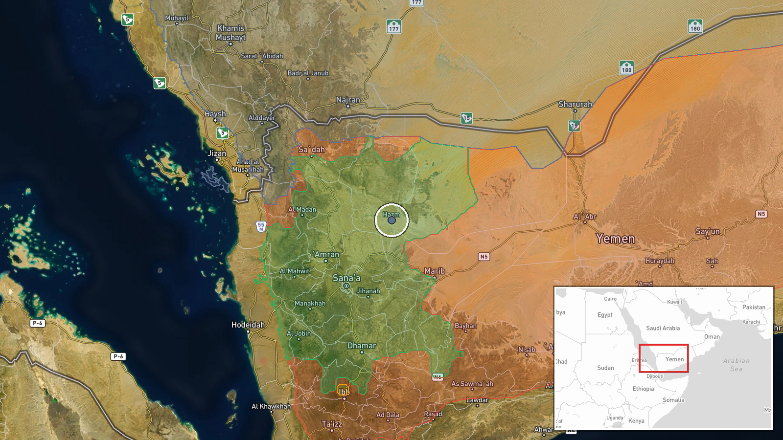 Al-Hazm, Al-Jawf Governorate, Yemen — Combat location map