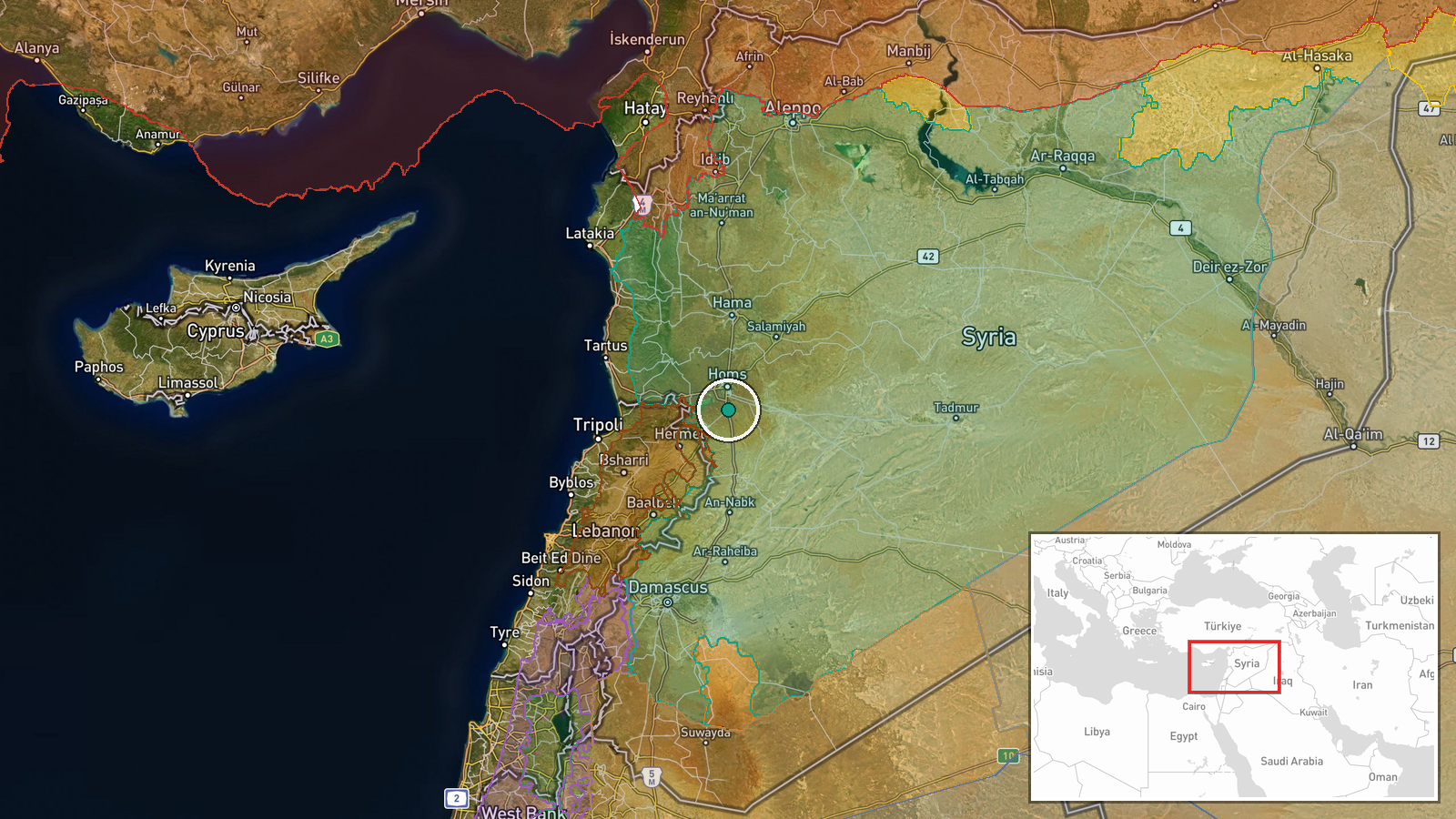 Shinshar, Homs Governorate, Syria — Security location map