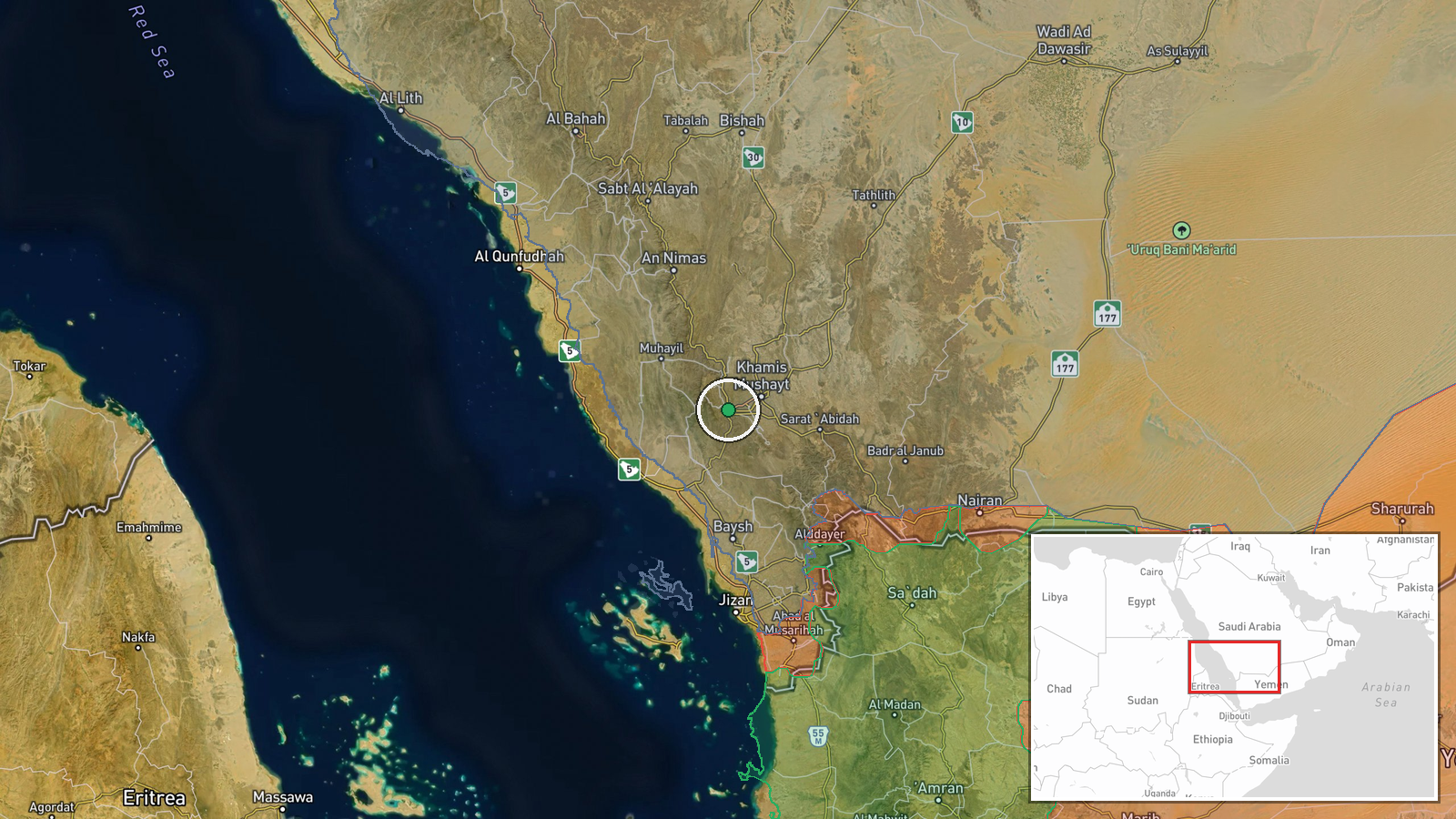 Abha, Asir, Saudi Arabia — Ballistic Missile location map