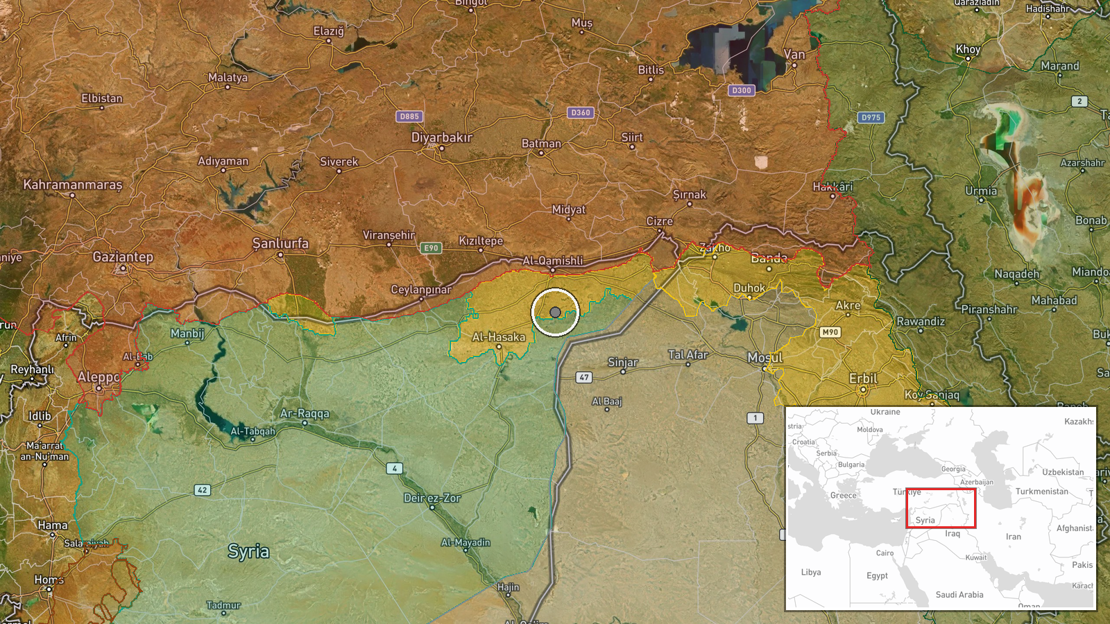 Tel Hamis to Abu Gudayr Road, Hasakah Countryside, Syria — Security location map