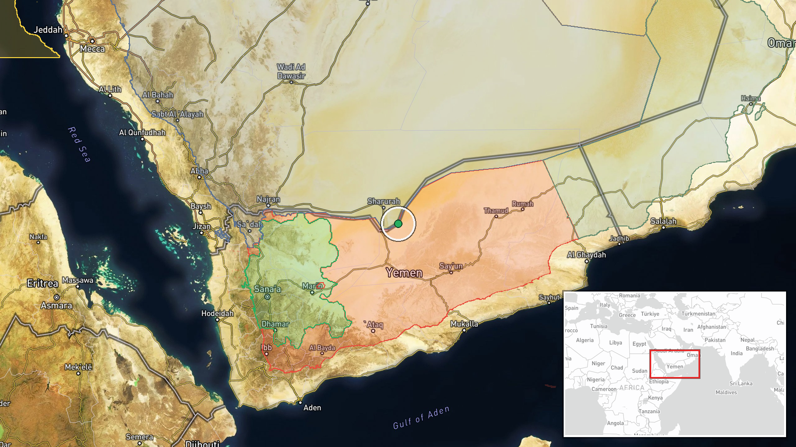 Southern Saudi Arabia, Asir / Najran Region — Ballistic Missile location map