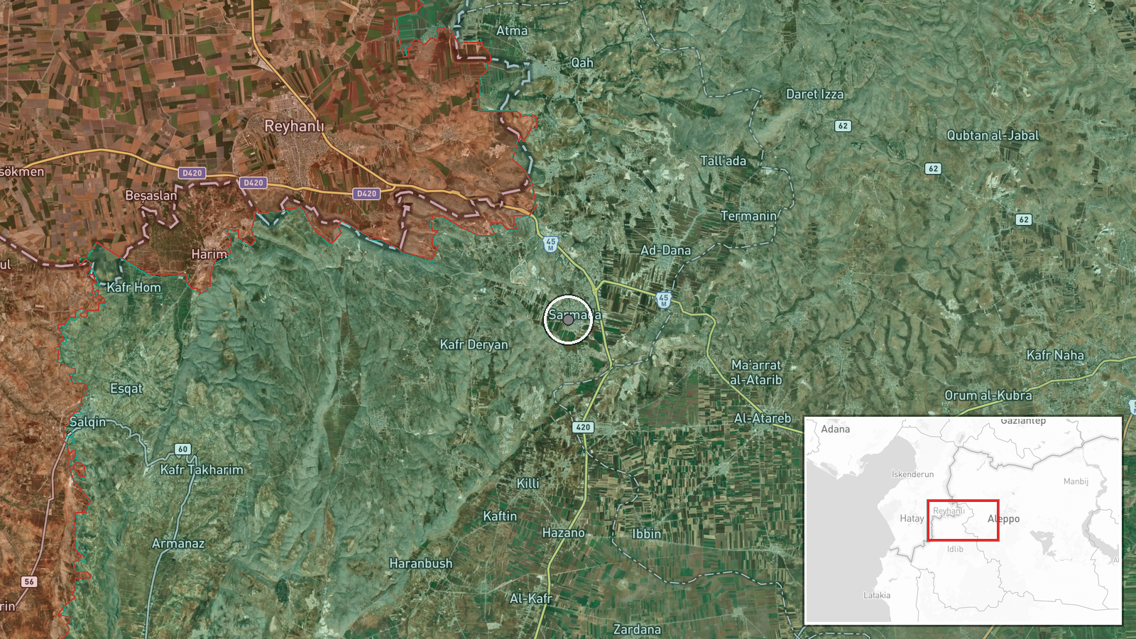 Near Sarmada, Idlib Governorate, Syria — Explosion location map