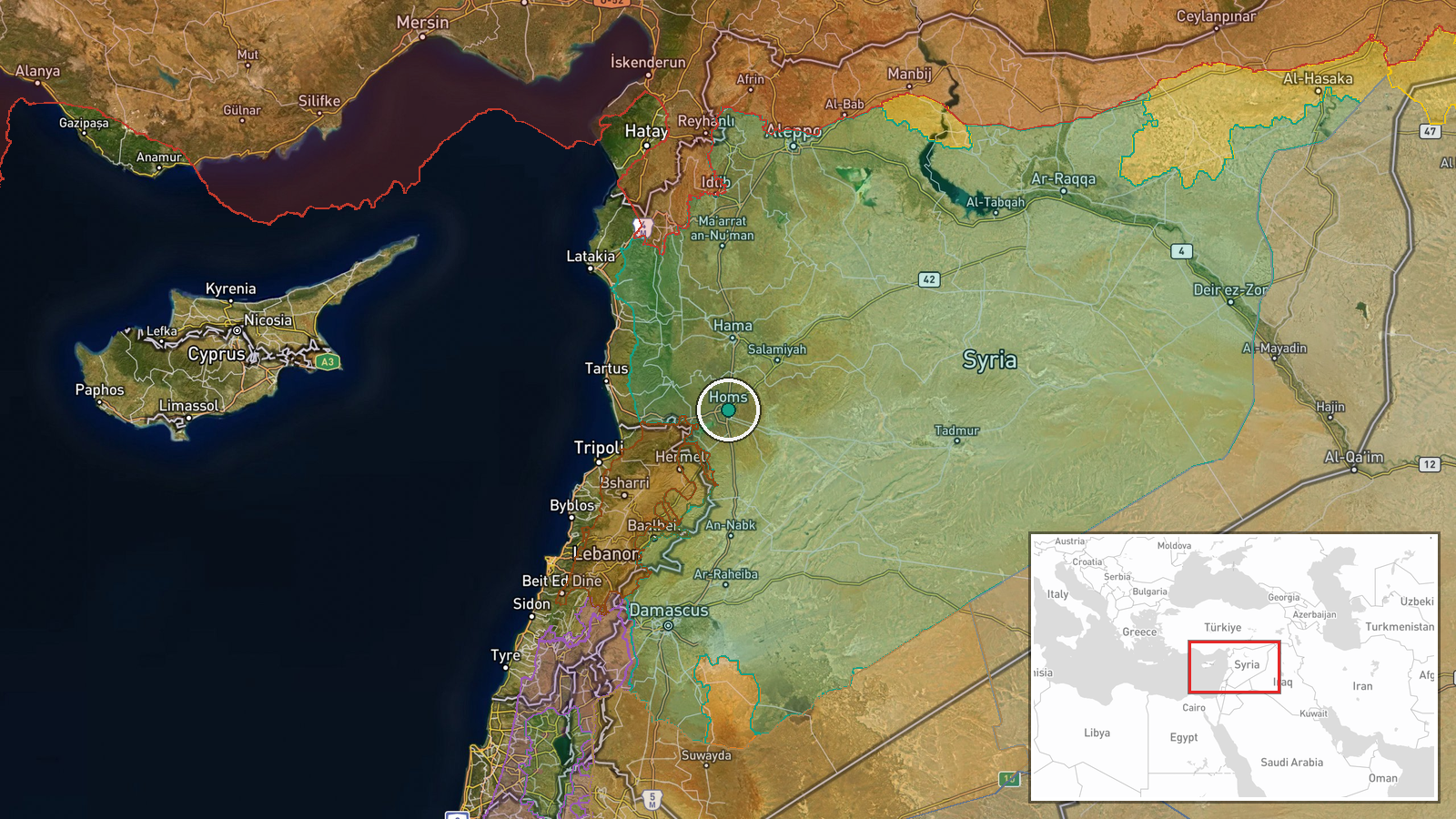 Homs, Homs Governorate, Syria — Security location map