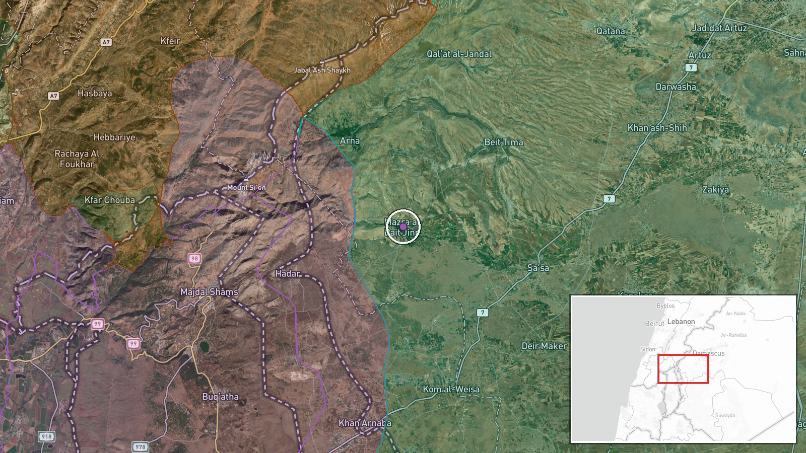 Bayt Jinn, Rif Dimashq, Syria — Artillery location map