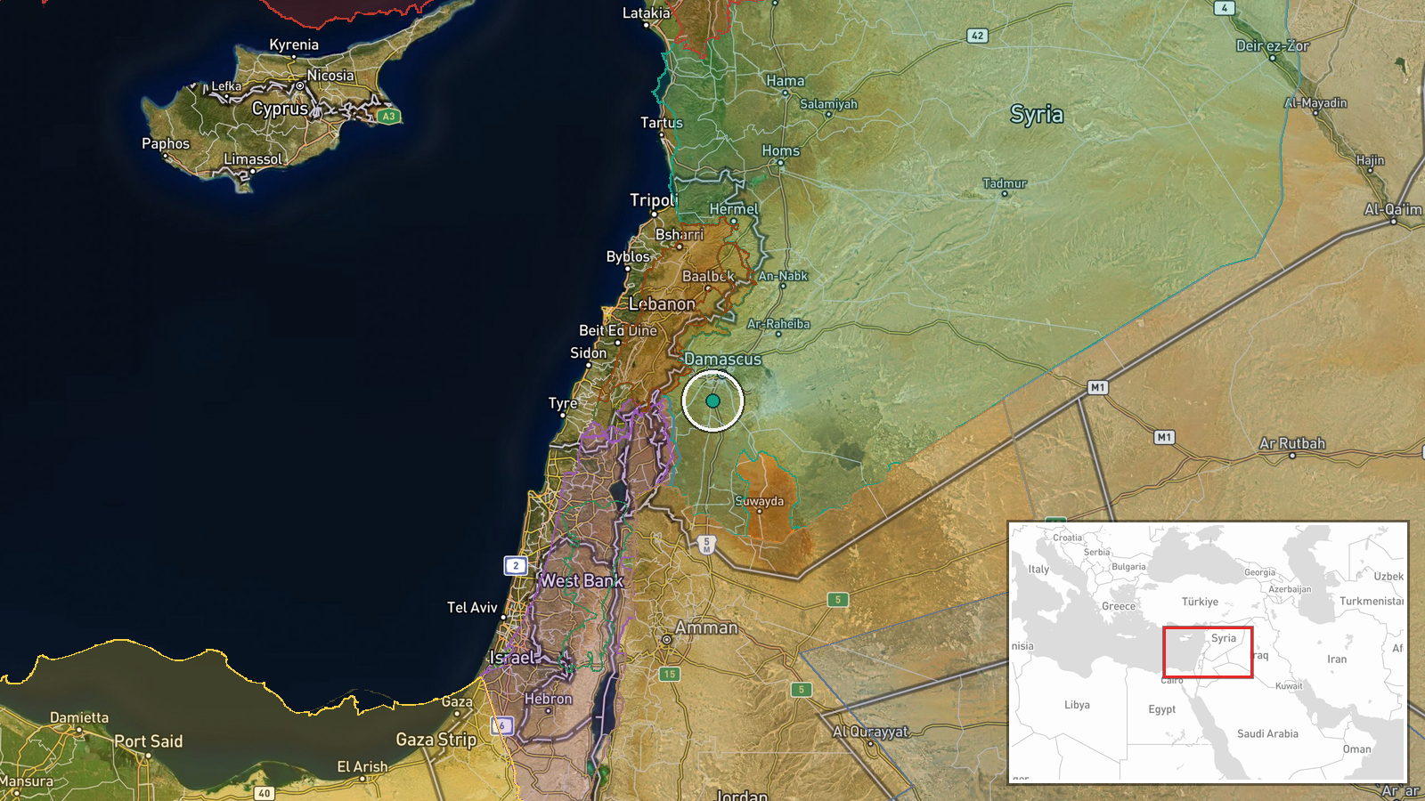 Al-Kiswa, Rif Dimashq Governorate, Syria — Security location map