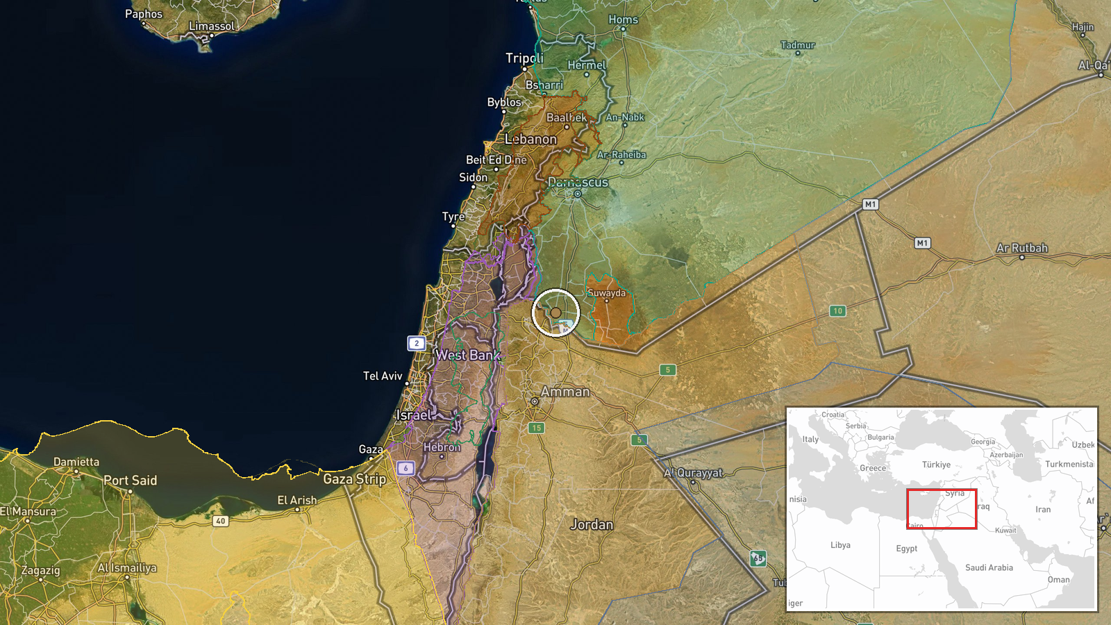 Jordan-Syria Border, Daraa Governorate, Jordan — Security location map