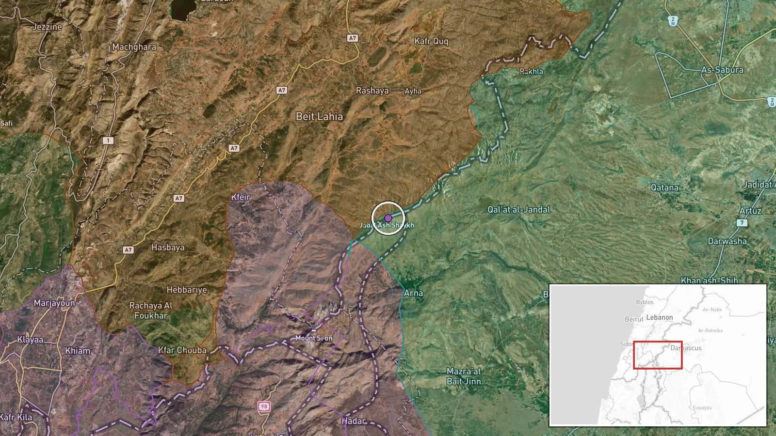 Mount Hermon (Jabal al-Sheikh), Quneitra Governorate, Syria — Combat location map