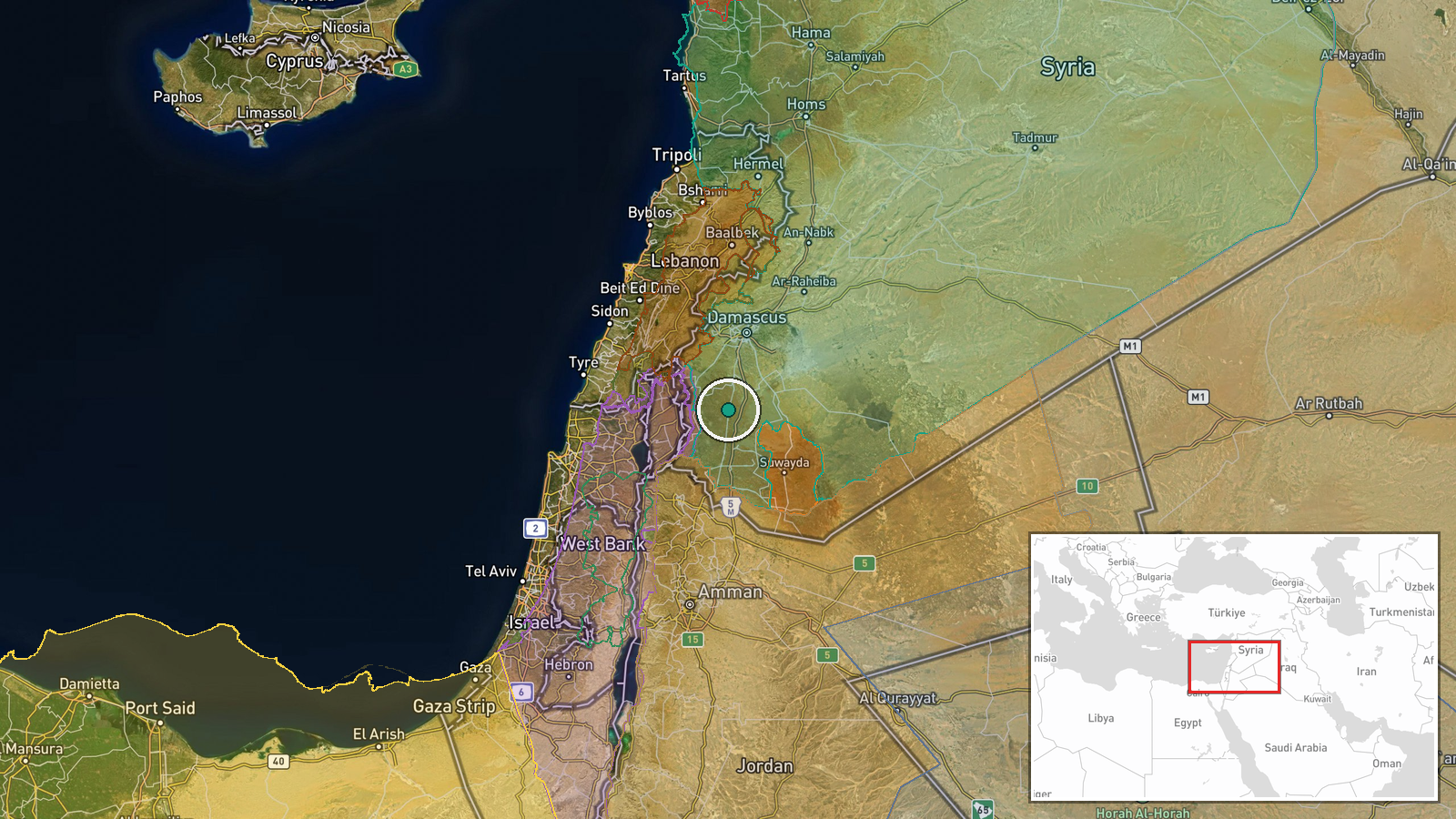 Al-Sanamin, Daraa Governorate, Syria — Security location map