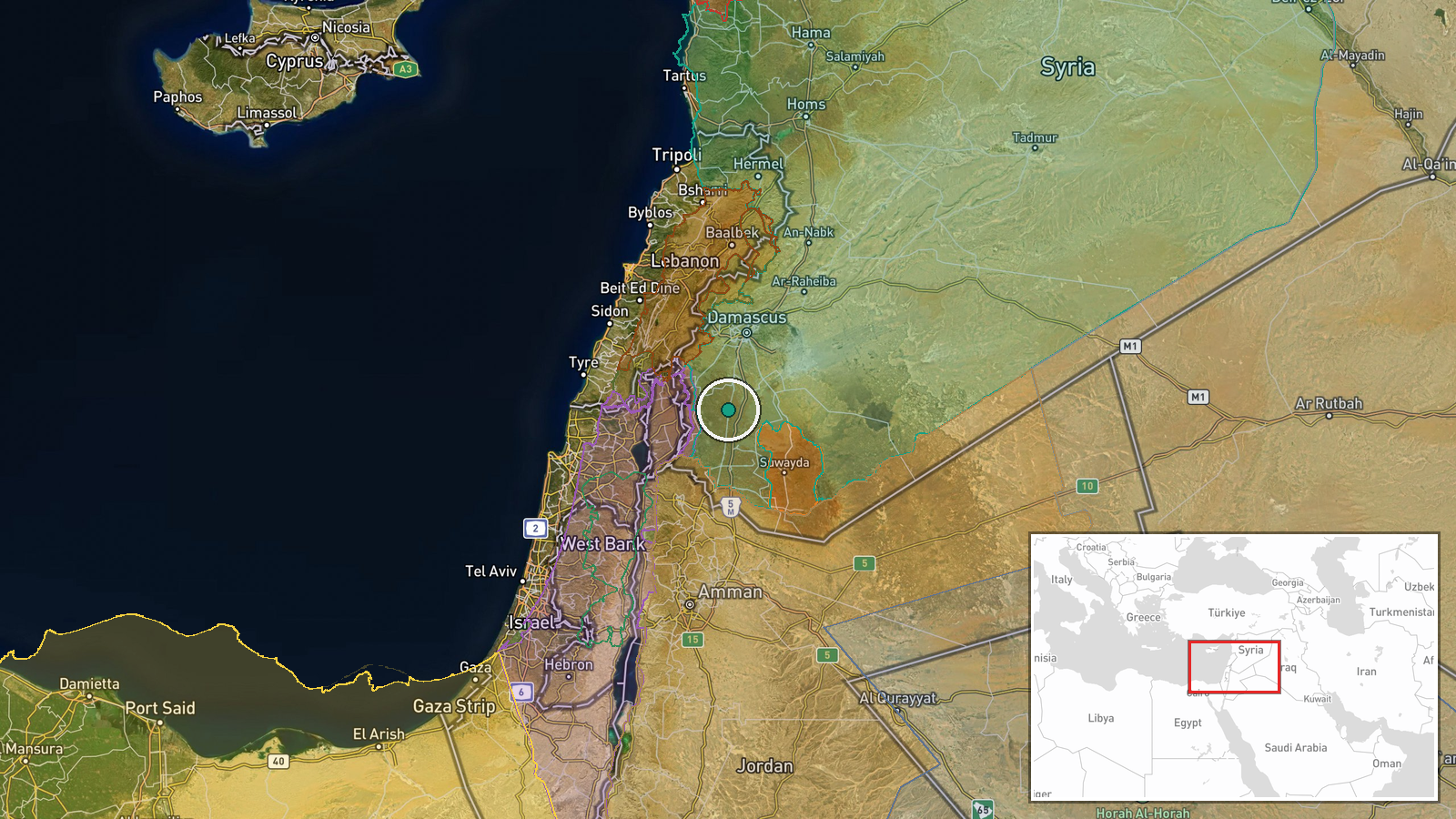 Sanamein, Daraa Governorate, Syria — Security location map