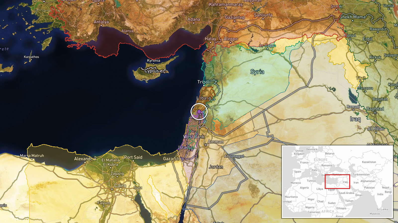 Marjayoun, South Lebanon — Security location map