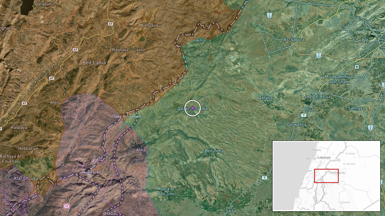 Jebel al-Sheikh (Mount Hermon), Rif Dimashq, Syria — Airstrike location map