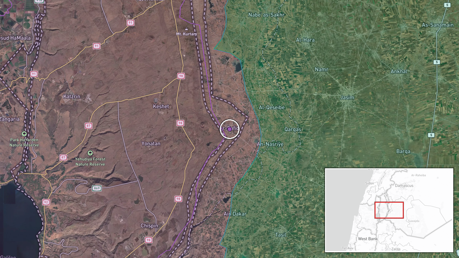 Rafid, Quneitra, Syria — Artillery location map