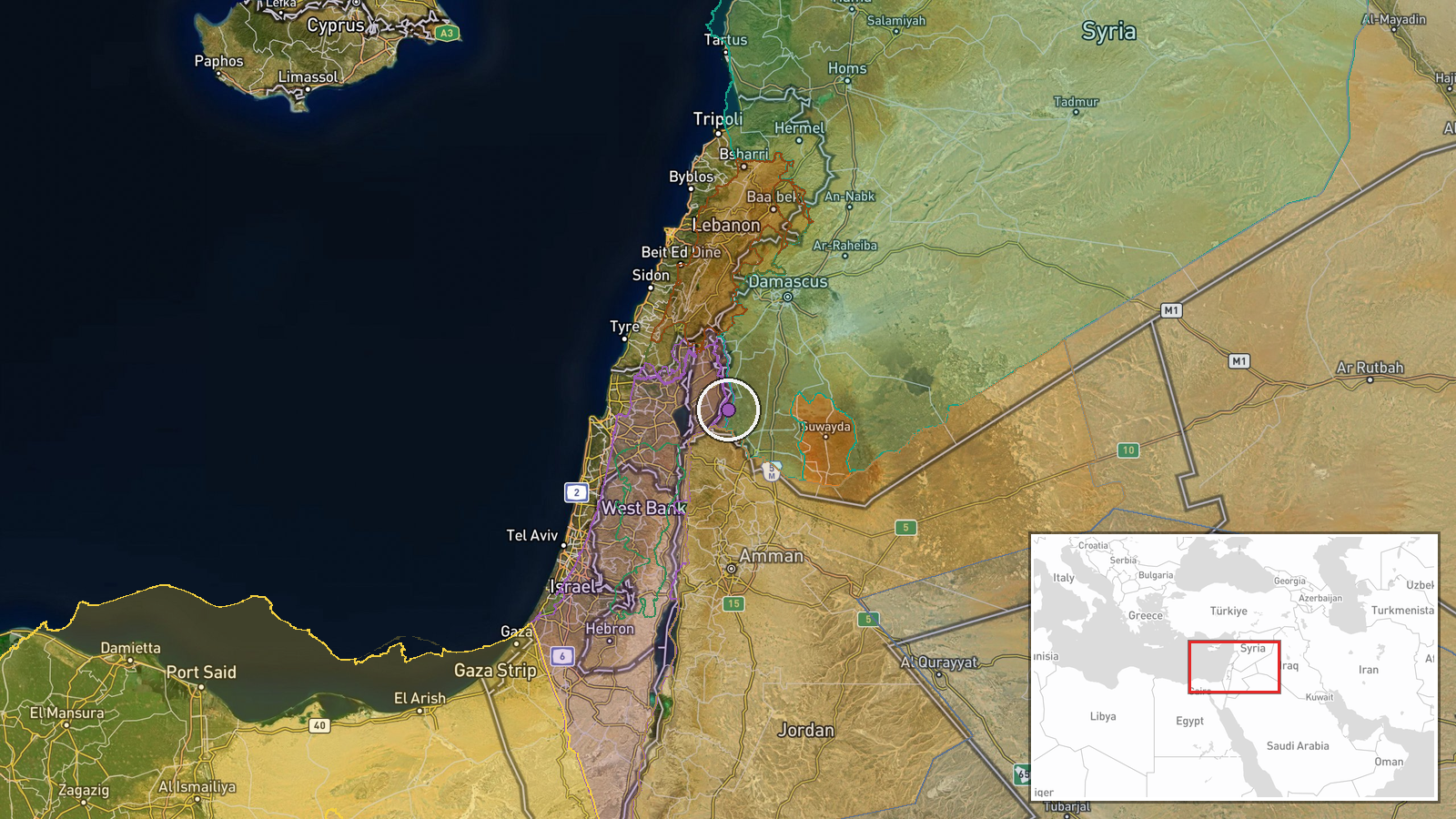 Wadi al-Ruqqad, Daraa Countryside, Syria — Combat location map