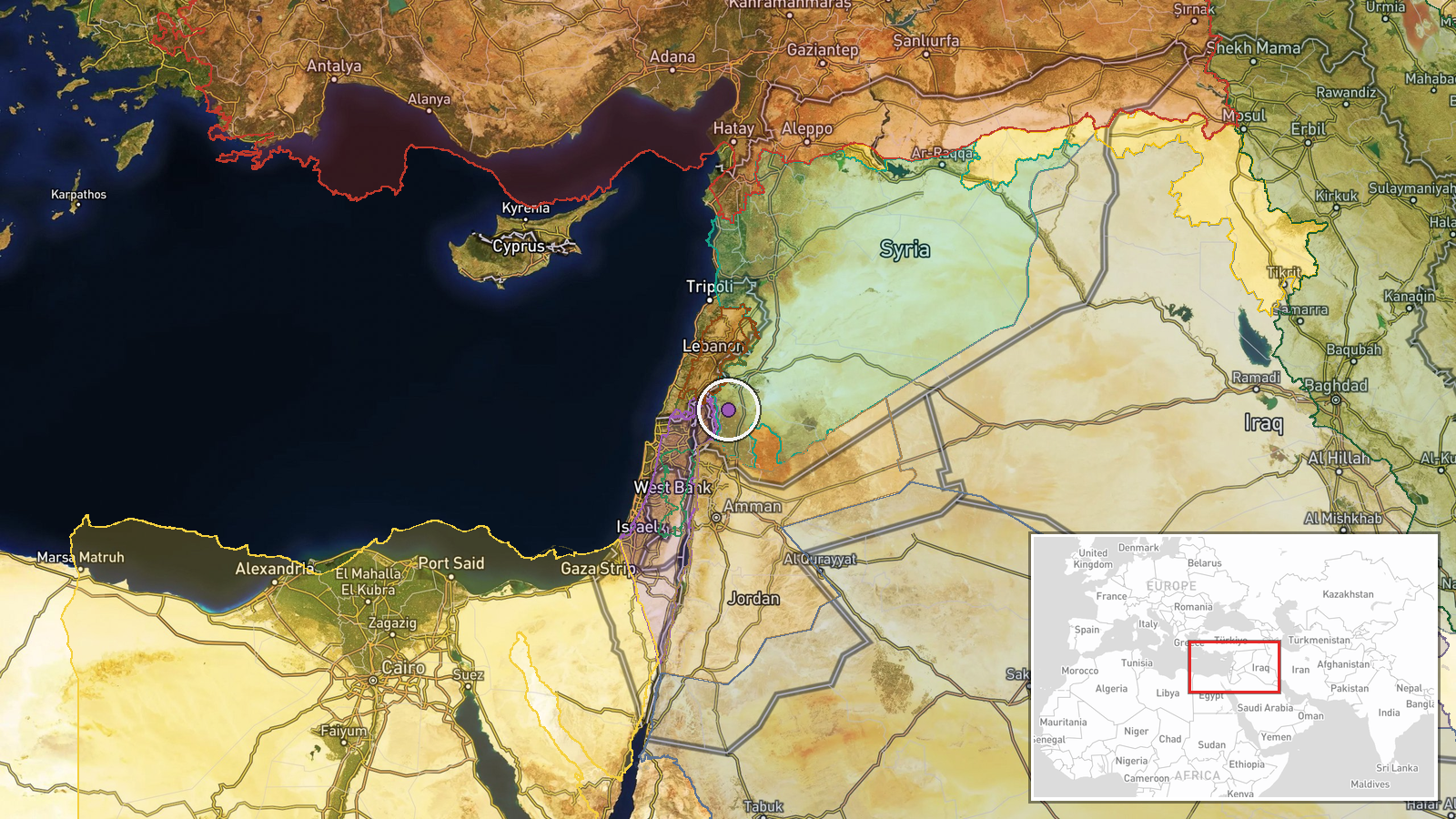 Qalaat Jandal, Mount Hermon, Daraa Countryside, Syria — Airstrike location map