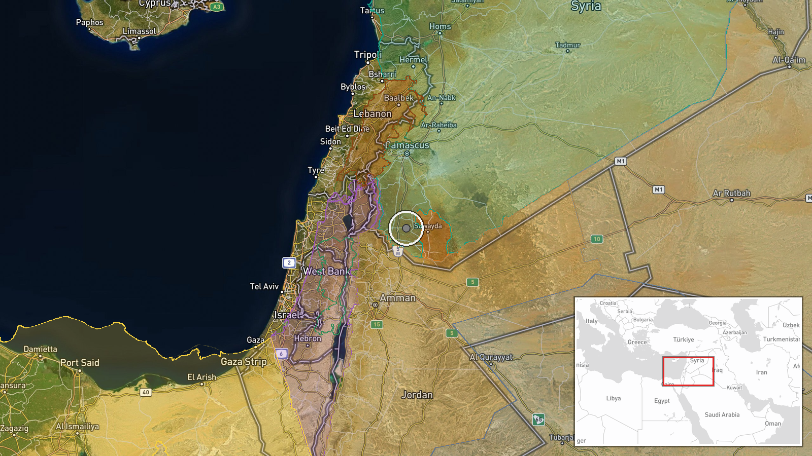 Al-Harak, Daraa Countryside, Daraa Governorate, Syria — Explosion location map