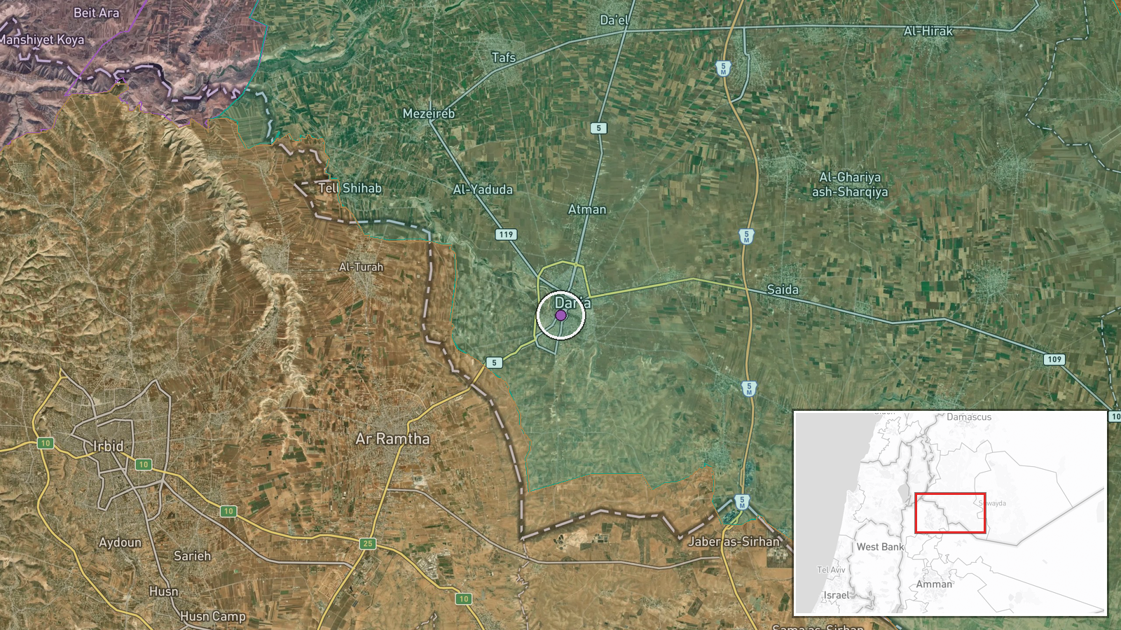 Southern Syria — Combat location map