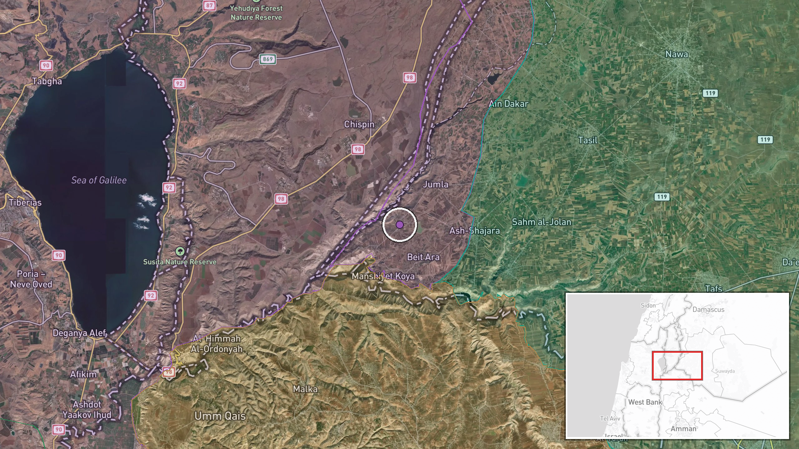 Abideen, Daraa Countryside, Syria — Airstrike location map