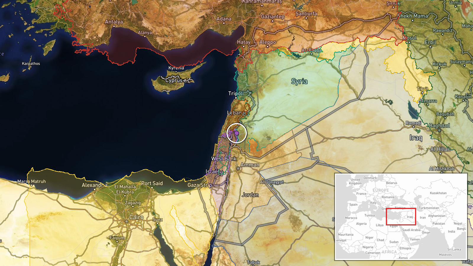 West of Sidaa Al-Hanut, Quneitra Countryside, Syria — Security location map